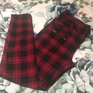 Hot Topic Red Plaid Hi-Rise Super Skinny Jeans